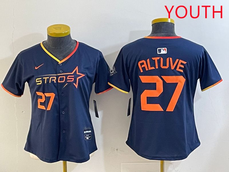 Youth Houston Astros #27 Altuve Drak Blue Three generations Joint Name 2025 Nike MLB Jersey style 4105